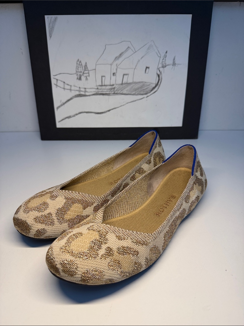 Rothy’s Shimmer Cat Round Toe Leopard  Flat Gold Women’s Size US 8